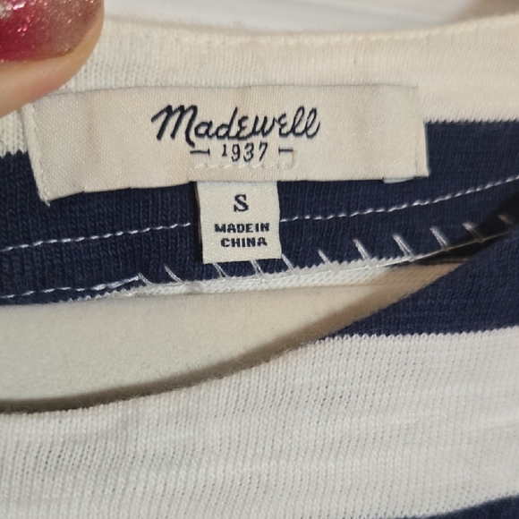 Madewell Navy and White Striped Pencil Dress - Picture 2 of 9